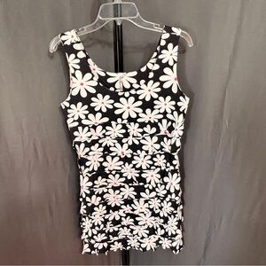Lulu-B Cha Cha Dress Tiered Ruffle UPF 50+ Floral Daisy Black White Pink Medium
